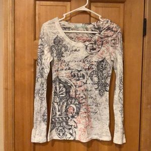 Maurices White and Blue Long Sleeve Tee